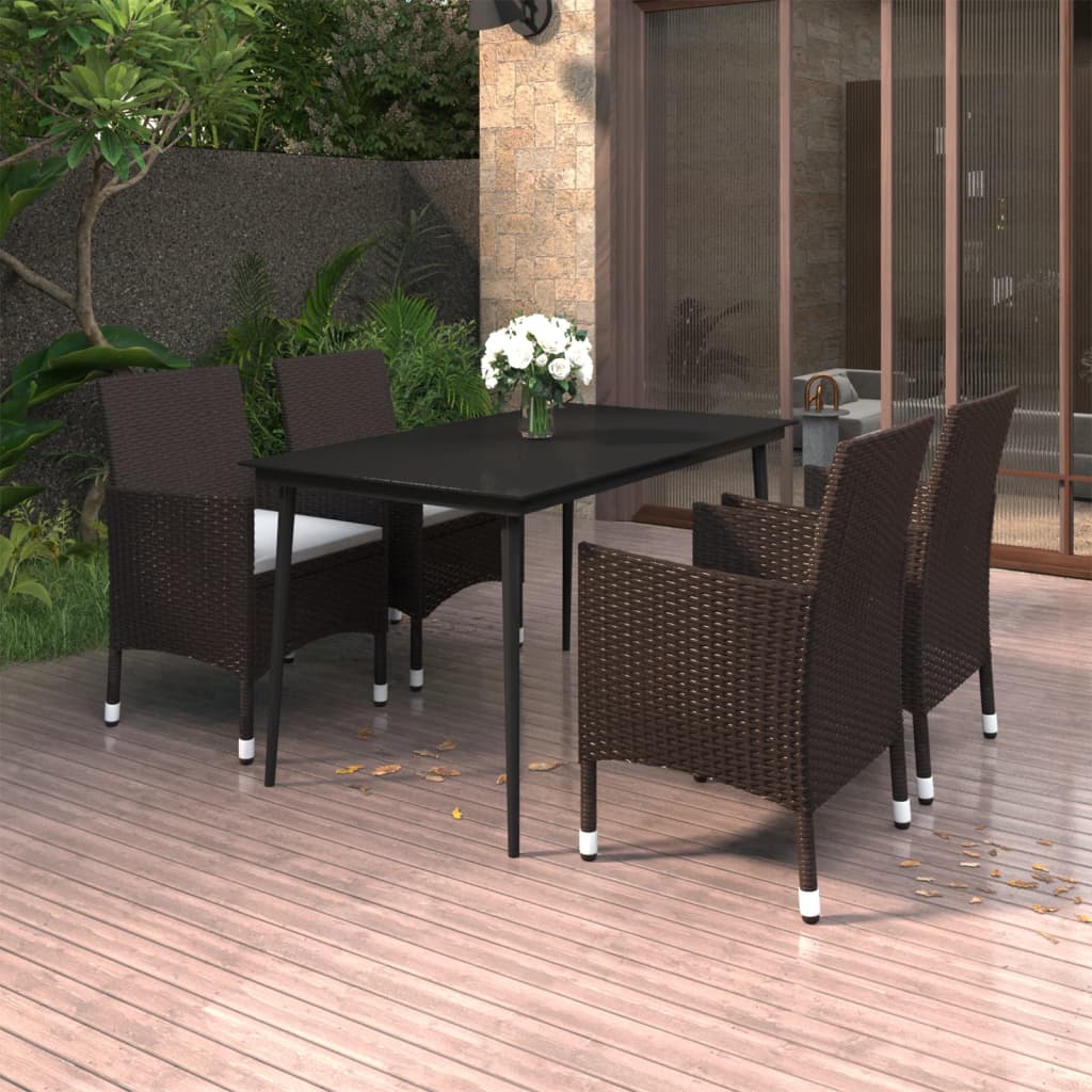 5-tlg. Garten-Essgruppe mit Auflagen Poly Rattan und Glas