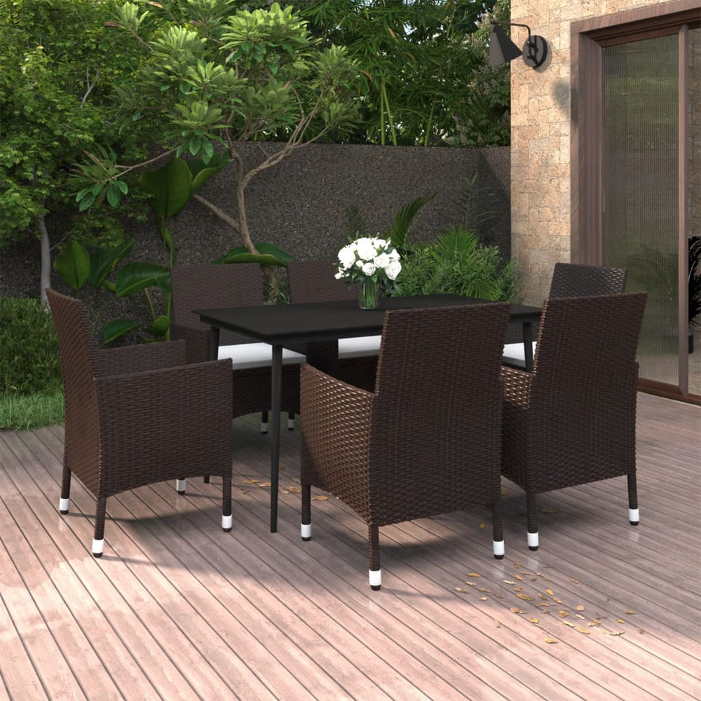 vidaXL Salon de jardin à dîner 7 pcs avec coussins résine tressée et verre