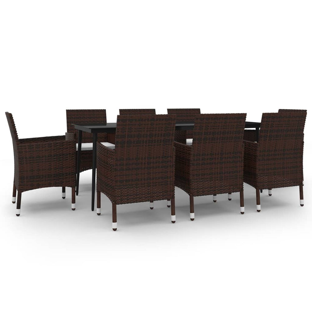vidaXL Ensemble de salle à manger de jardin 9 pcs avec coussins, résine tressée et verre