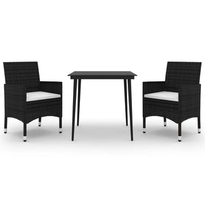 3-tlg. Garten-Essgruppe mit Auflagen Poly Rattan und Glas