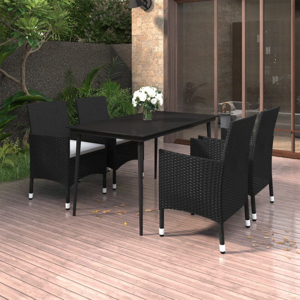 vidaXL Ensemble de salle à manger de jardin 5 pcs avec coussins en résine tressée et verre