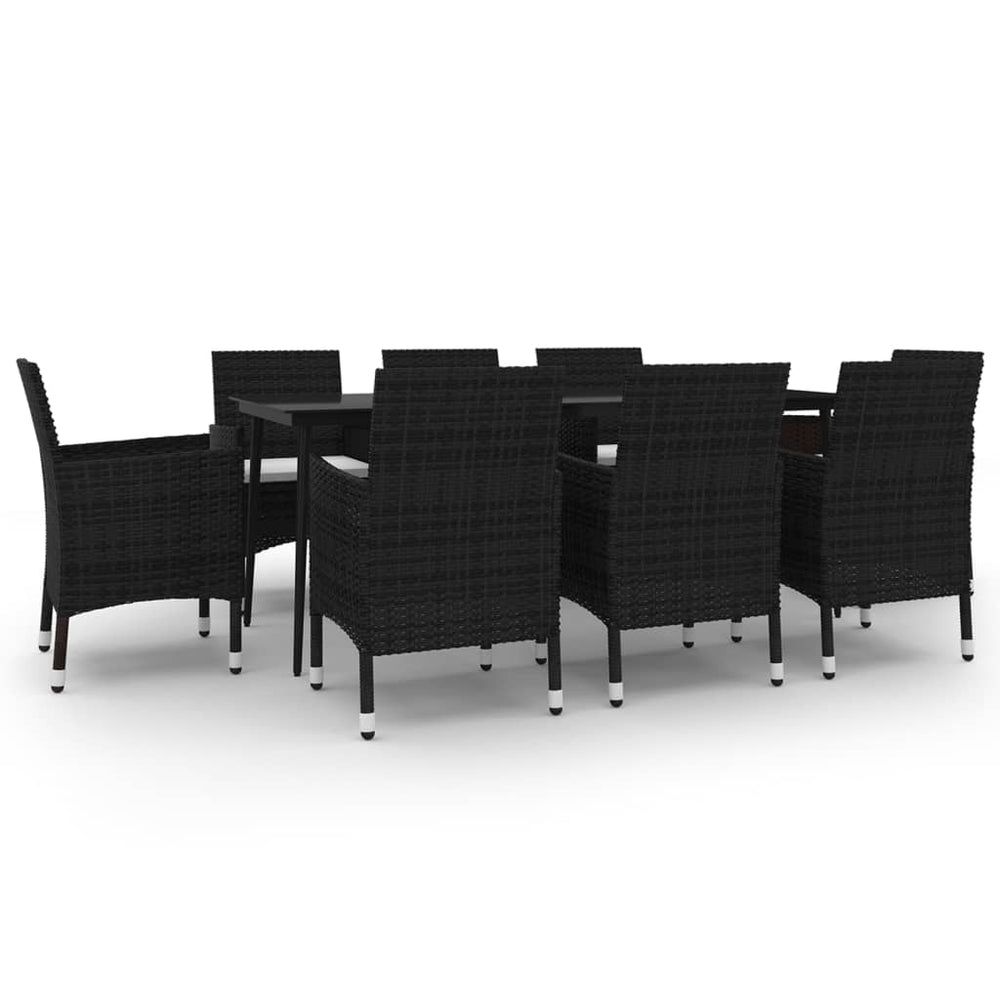 vidaXL Ensemble de salle à manger de jardin 9 pcs avec coussins, résine tressée et verre