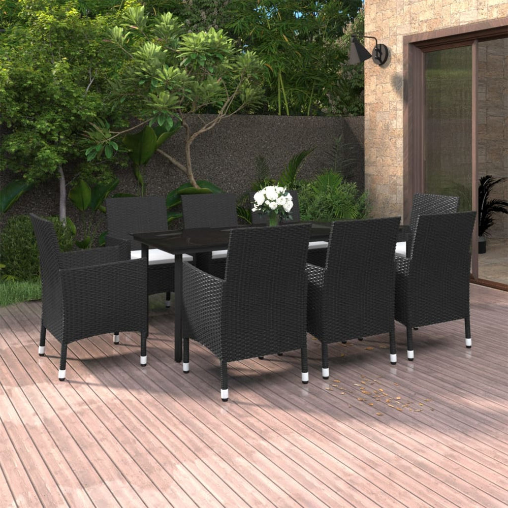 vidaXL Ensemble de salle à manger de jardin 9 pcs avec coussins, résine tressée et verre
