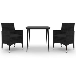 3-tlg. Garten-Essgruppe mit Auflagen Poly Rattan und Glas