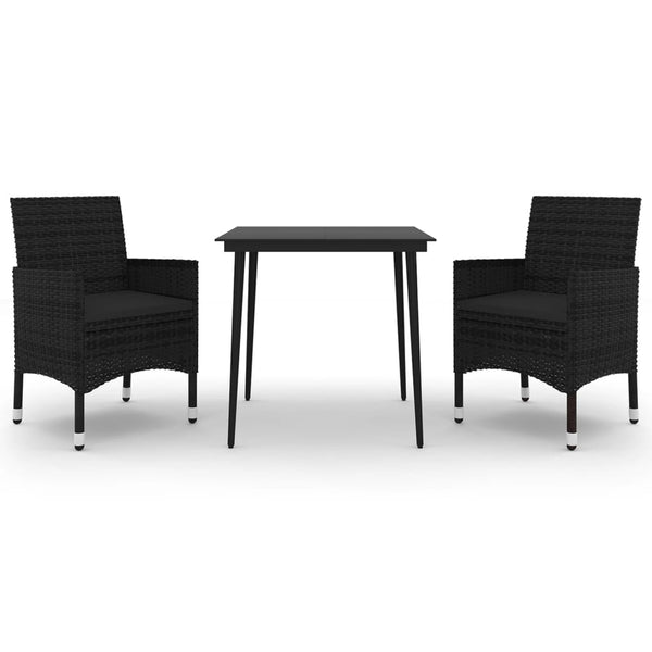 3-tlg. Garten-Essgruppe mit Auflagen Poly Rattan und Glas