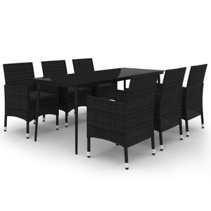7-tlg. Garten-Essgruppe mit Kissen Poly Rattan und Glas