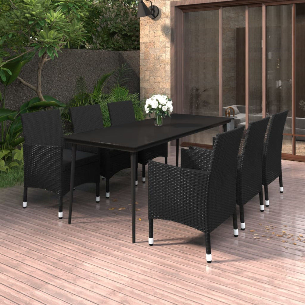 vidaXL Ensemble de salle à manger de jardin 7 pièces avec coussins résine tressée et verre