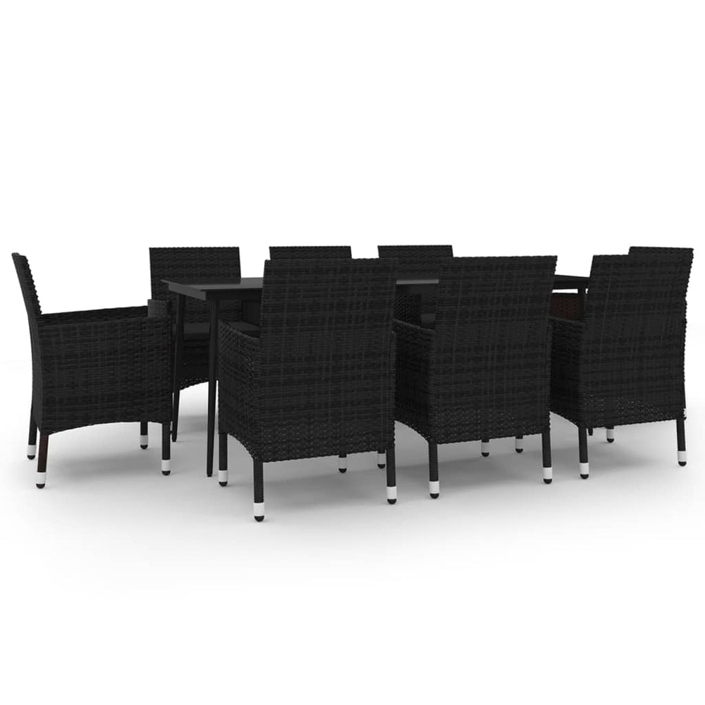 vidaXL Ensemble de salle à manger de jardin 9 pcs avec coussins, résine tressée et verre