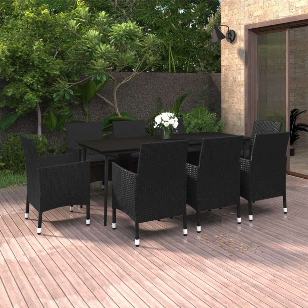 vidaXL Ensemble de salle à manger de jardin 9 pcs avec coussins, résine tressée et verre