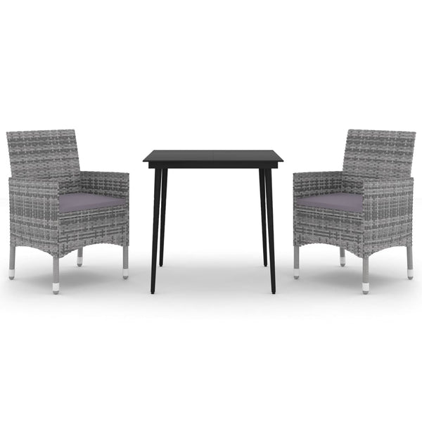 3-tlg. Garten-Essgruppe mit Auflagen Poly Rattan und Glas