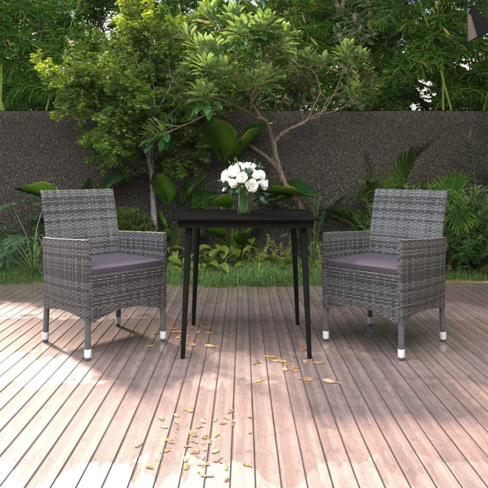 vidaXL Ensemble de salle à manger de jardin 3 pièces avec coussins en résine tressée et verre