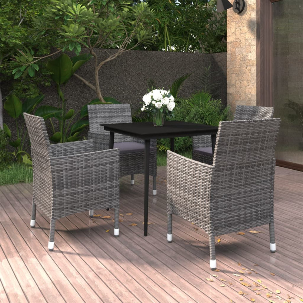 vidaXL Ensemble de salle à manger de jardin 5 pcs avec coussins en résine tressée et verre