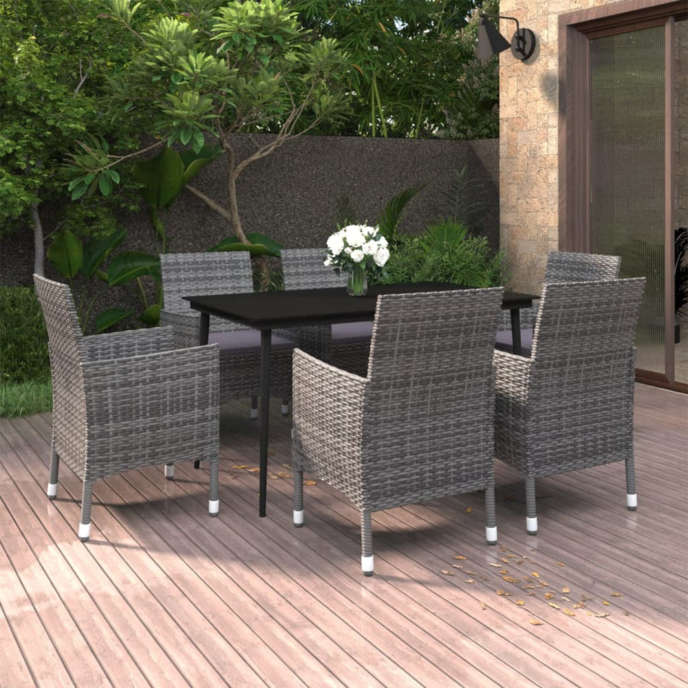 vidaXL Salon de jardin à dîner 7 pcs avec coussins résine tressée et verre