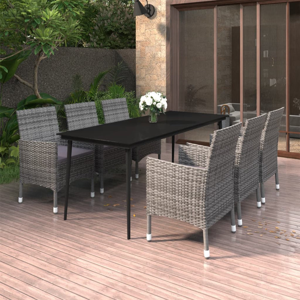 vidaXL Ensemble de salle à manger de jardin 7 pièces avec coussins résine tressée et verre