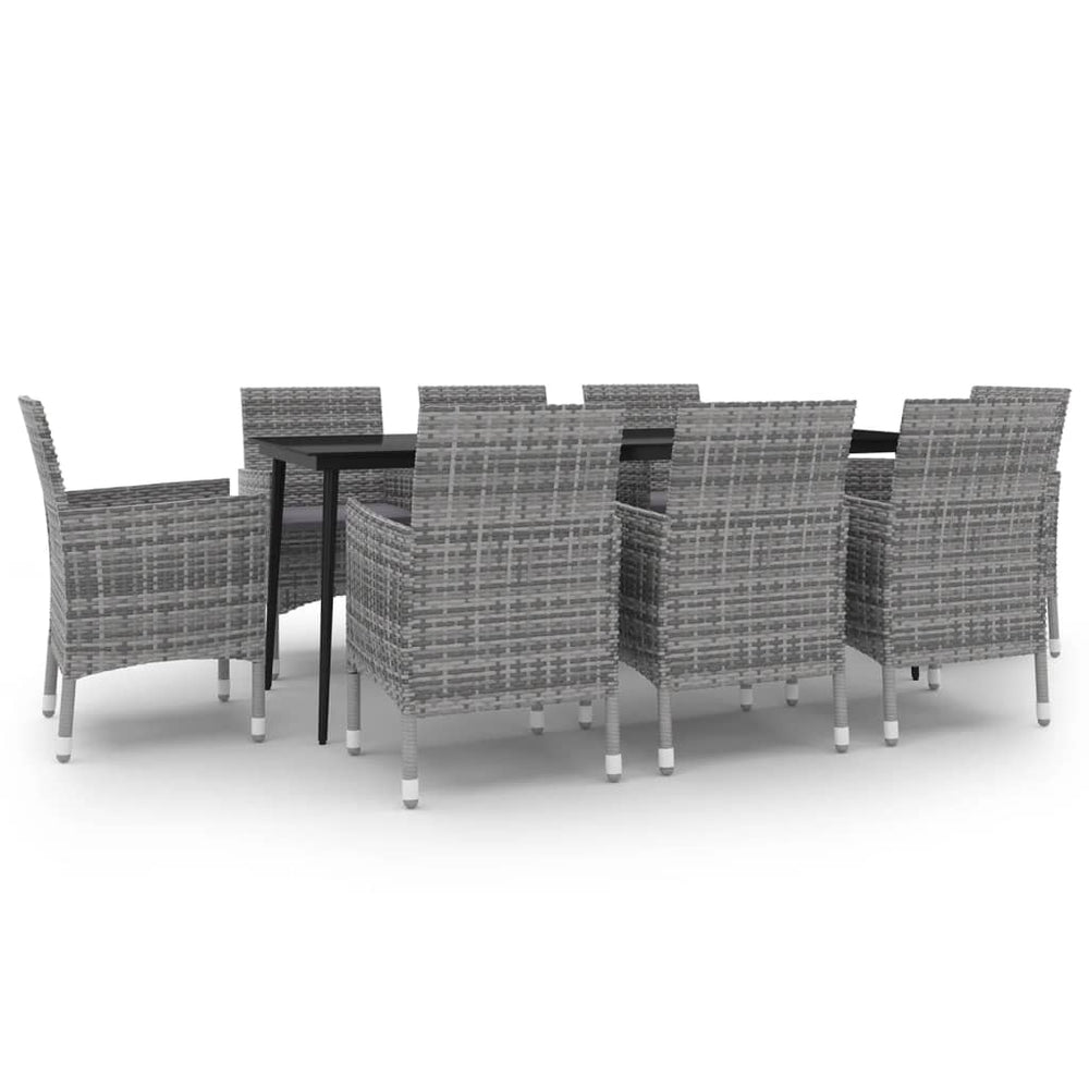 vidaXL Ensemble de salle à manger de jardin 9 pcs avec coussins, résine tressée et verre