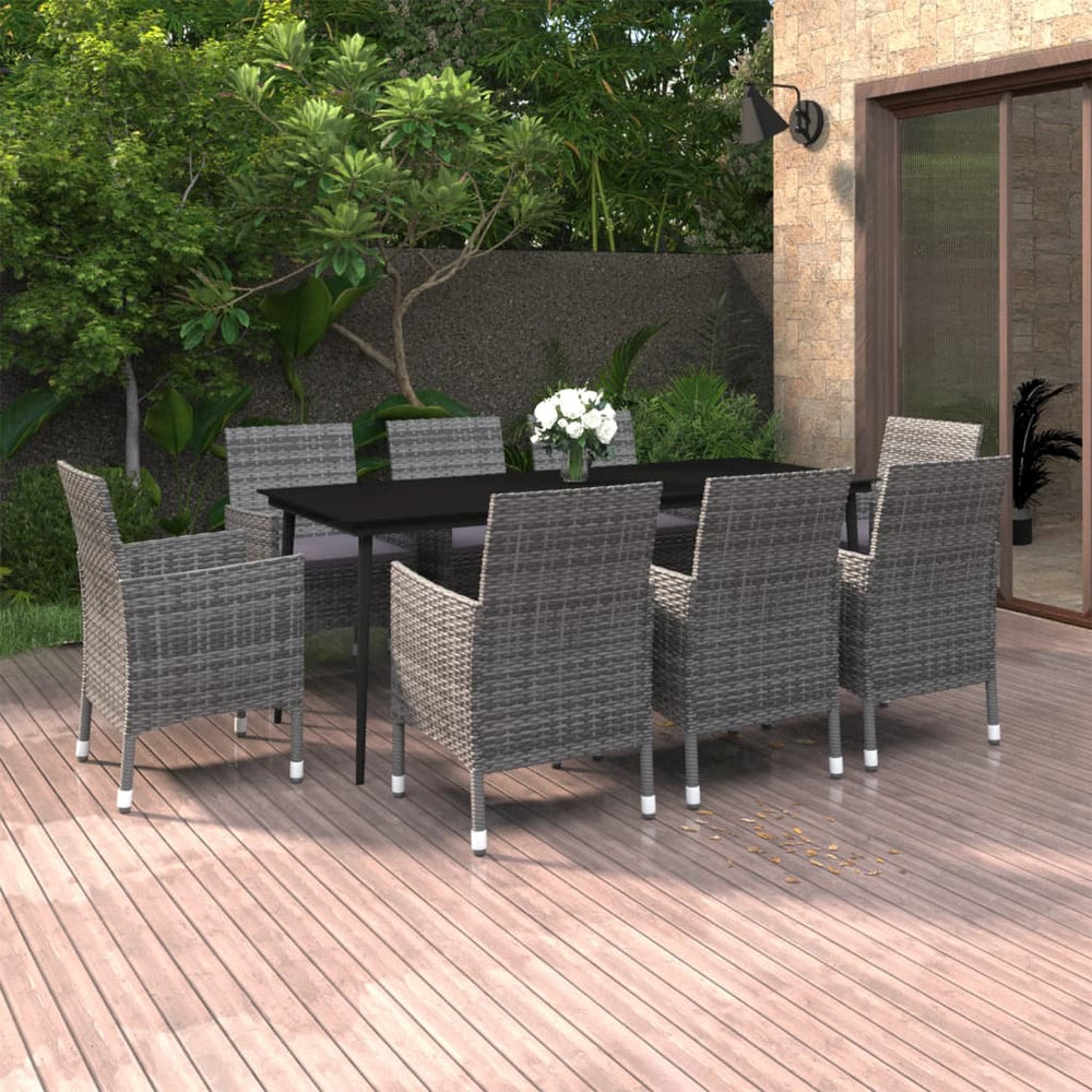 vidaXL Ensemble de salle à manger de jardin 9 pcs avec coussins, résine tressée et verre