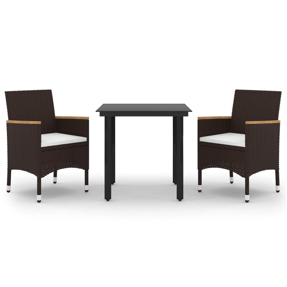 3-tlg. Garten-Essgruppe mit Auflagen Poly Rattan und Glas