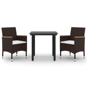 3-tlg. Garten-Essgruppe mit Auflagen Poly Rattan und Glas