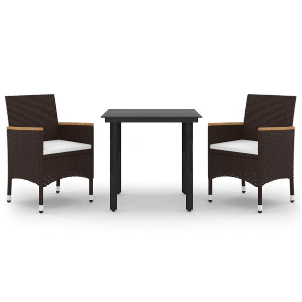 3-tlg. Garten-Essgruppe mit Auflagen Poly Rattan und Glas