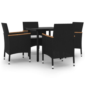 5-tlg. Garten-Essgruppe mit Auflagen Poly Rattan und Glas