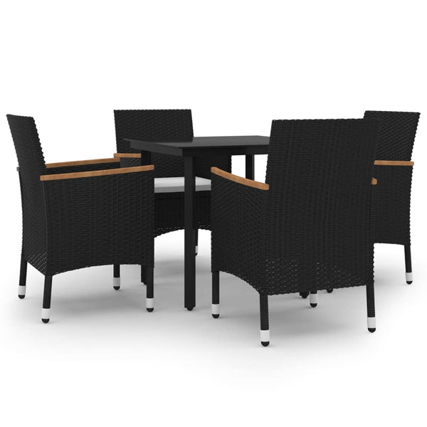 5-tlg. Garten-Essgruppe mit Auflagen Poly Rattan und Glas