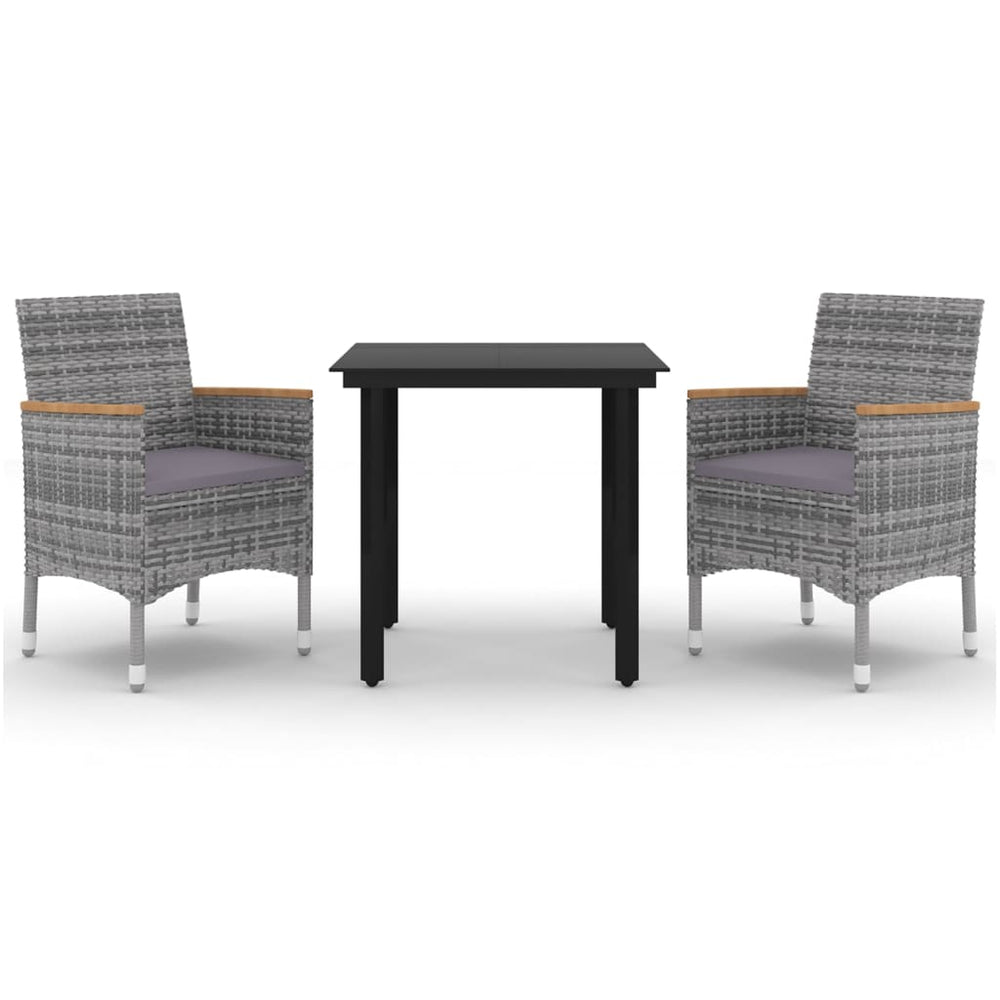 3-tlg. Garten-Essgruppe mit Auflagen Poly Rattan und Glas