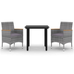3-tlg. Garten-Essgruppe mit Auflagen Poly Rattan und Glas