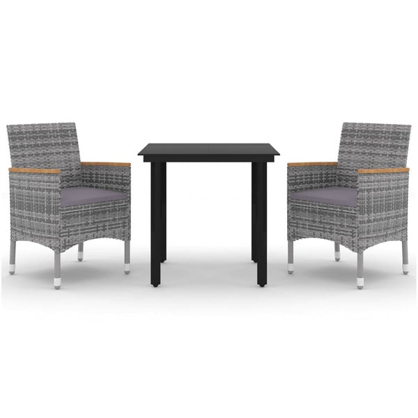 3-tlg. Garten-Essgruppe mit Auflagen Poly Rattan und Glas