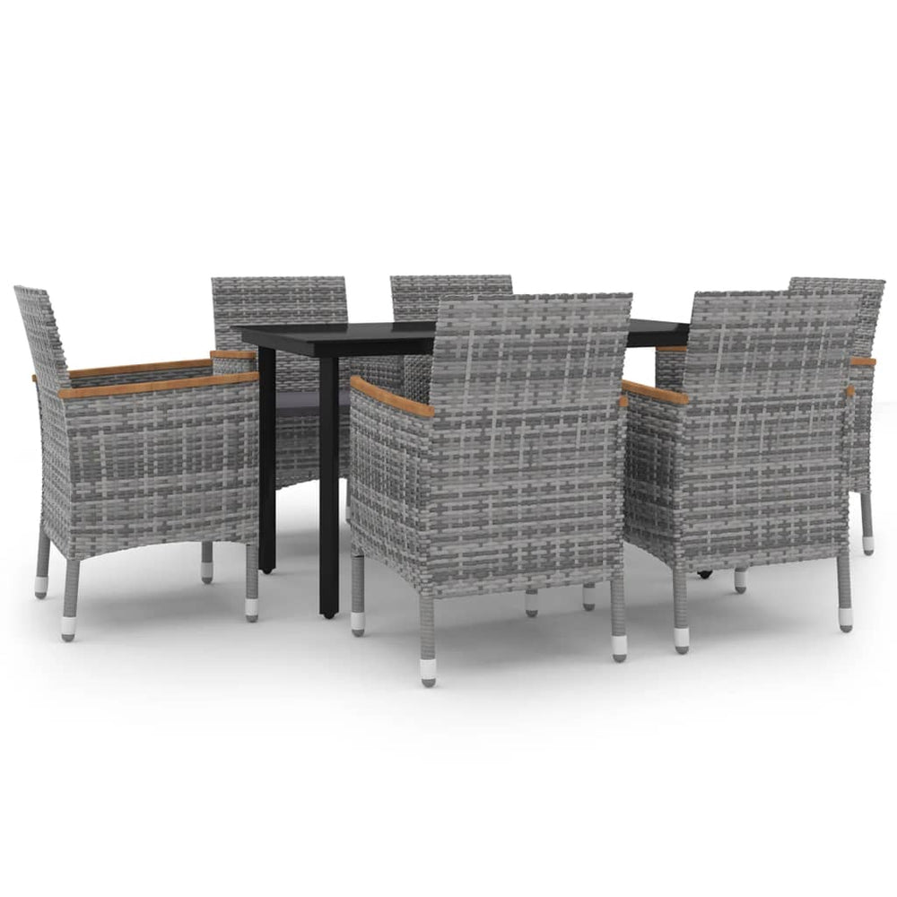 7-tlg. Garten-Essgruppe mit Auflagen Poly Rattan und Glas