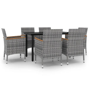 7-tlg. Garten-Essgruppe mit Auflagen Poly Rattan und Glas