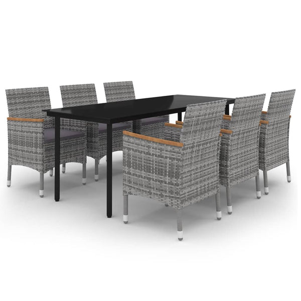 7-tlg. Garten-Essgruppe mit Kissen Poly Rattan und Glas