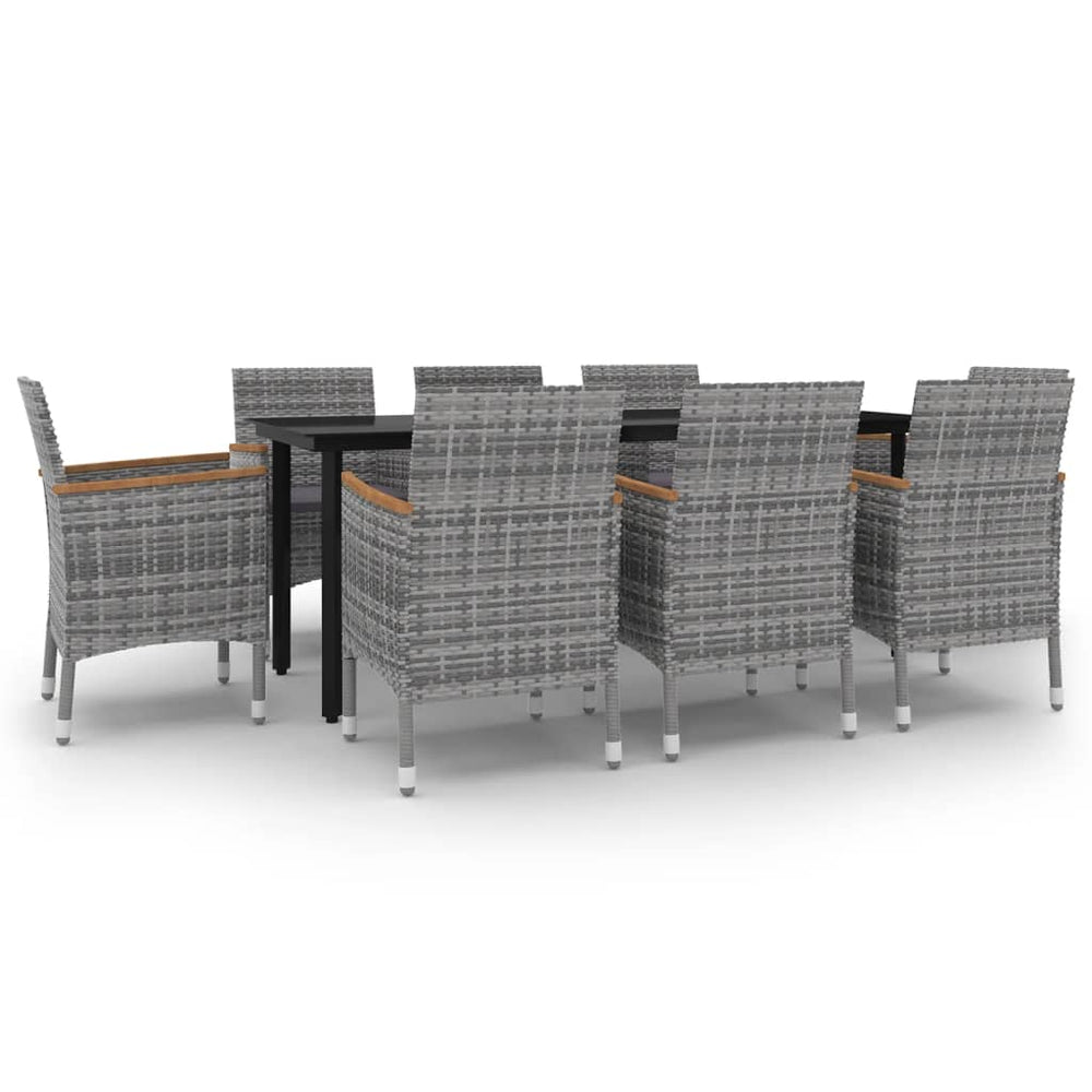 9-tlg. Garten-Essgruppe mit Kissen Poly Rattan und Glas