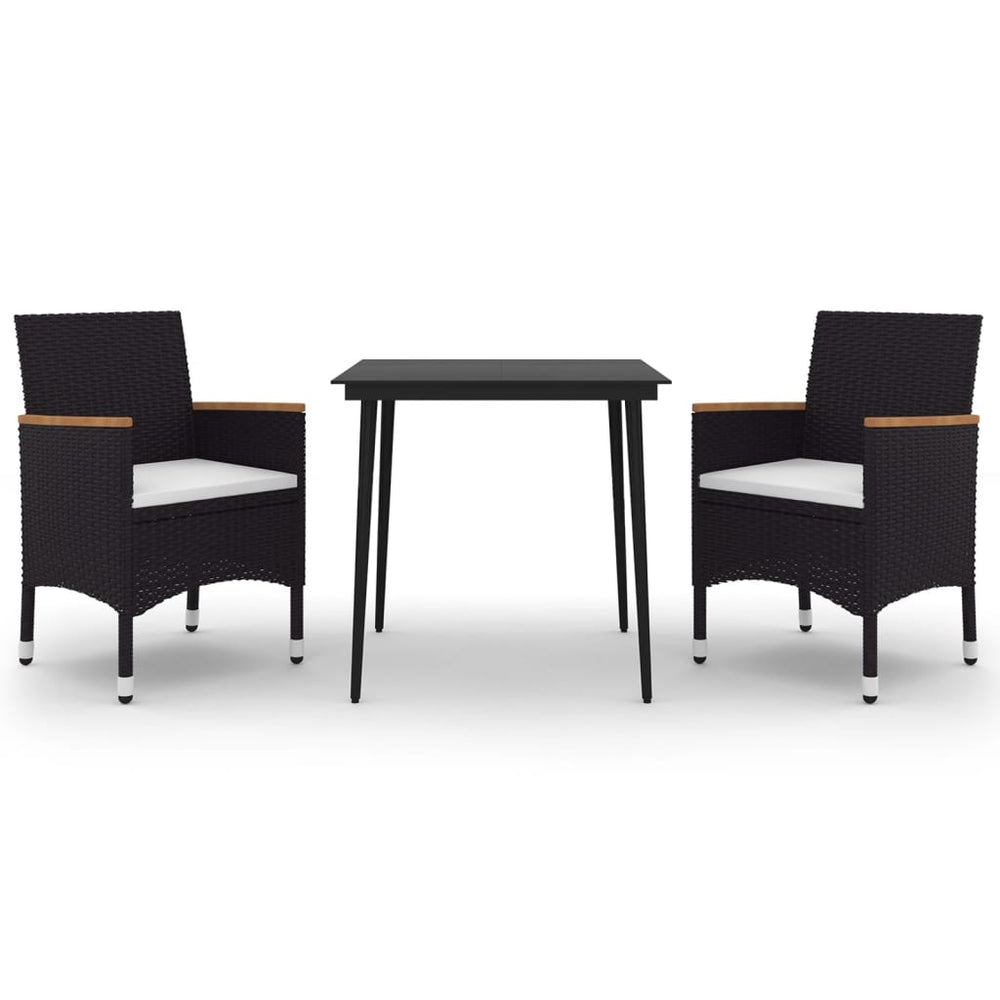 3-tlg. Garten-Essgruppe mit Auflagen Poly Rattan und Glas