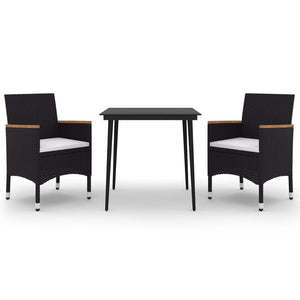 3-tlg. Garten-Essgruppe mit Auflagen Poly Rattan und Glas