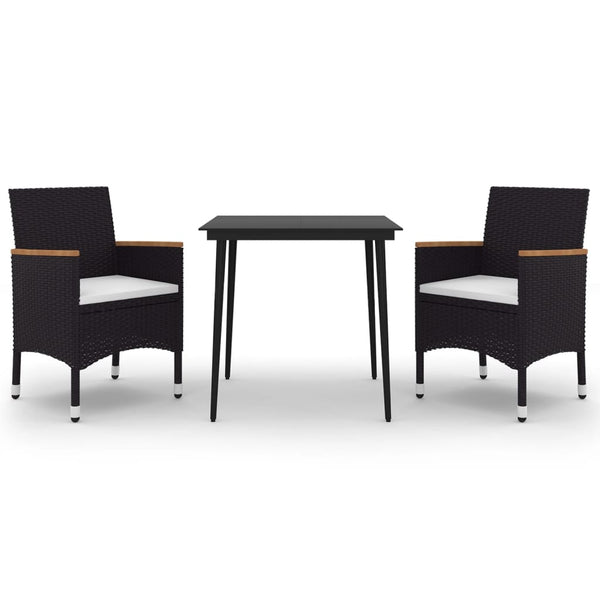 3-tlg. Garten-Essgruppe mit Auflagen Poly Rattan und Glas