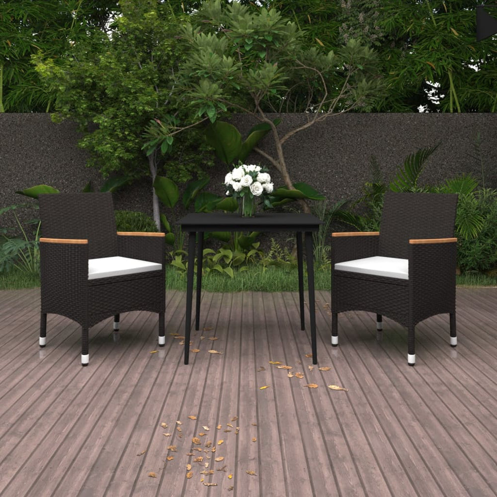 3-tlg. Garten-Essgruppe mit Auflagen Poly Rattan und Glas