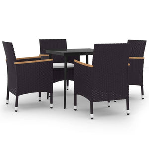 5-tlg. Garten-Essgruppe mit Auflagen Poly Rattan und Glas
