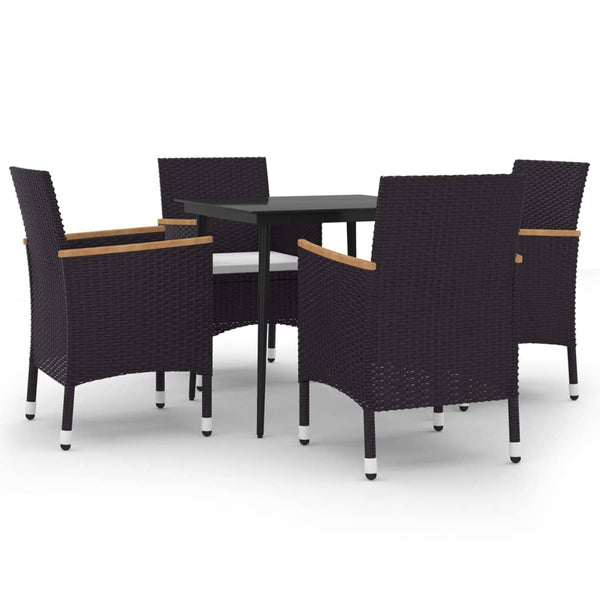 5-tlg. Garten-Essgruppe mit Auflagen Poly Rattan und Glas