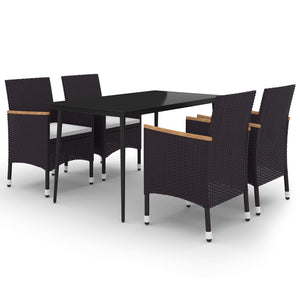 5-tlg. Garten-Essgruppe mit Auflagen Poly Rattan und Glas