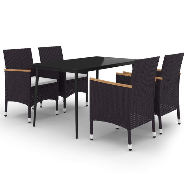 5-tlg. Garten-Essgruppe mit Auflagen Poly Rattan und Glas