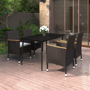 5-tlg. Garten-Essgruppe mit Auflagen Poly Rattan und Glas