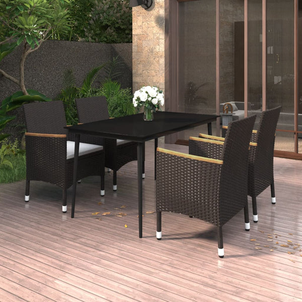 5-tlg. Garten-Essgruppe mit Auflagen Poly Rattan und Glas