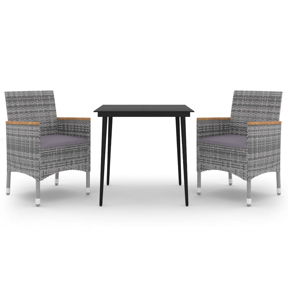 3-tlg. Garten-Essgruppe mit Auflagen Poly Rattan und Glas
