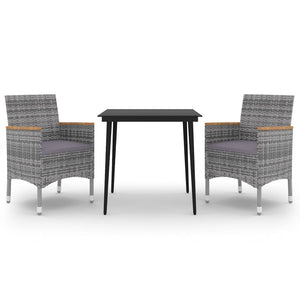 3-tlg. Garten-Essgruppe mit Auflagen Poly Rattan und Glas