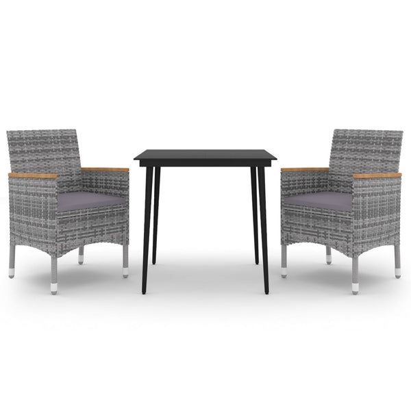 3-tlg. Garten-Essgruppe mit Auflagen Poly Rattan und Glas