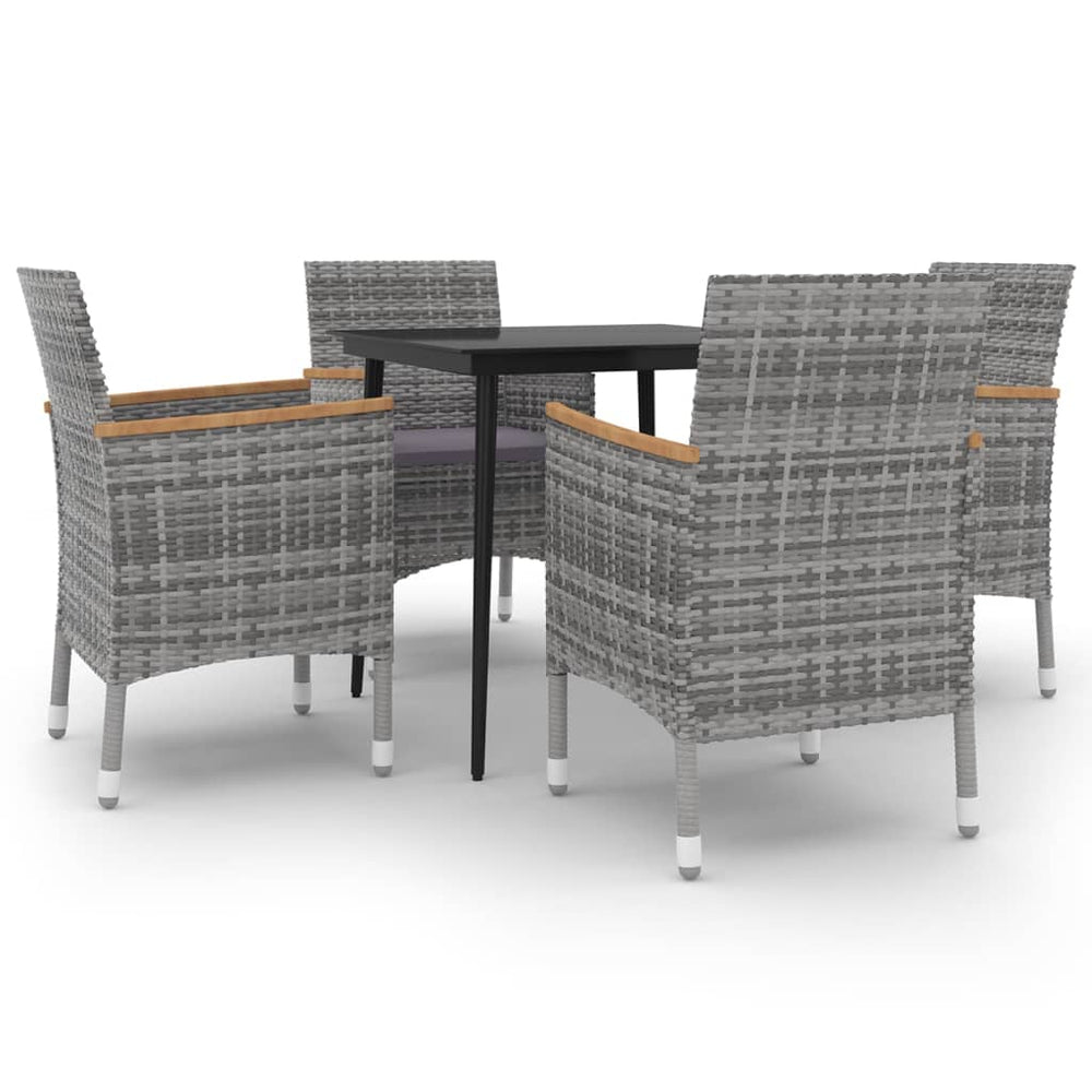 5-tlg. Garten-Essgruppe mit Auflagen Poly Rattan und Glas