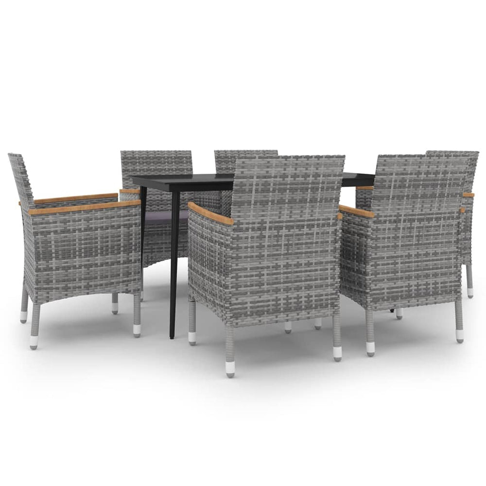 7-tlg. Garten-Essgruppe mit Auflagen Poly Rattan und Glas