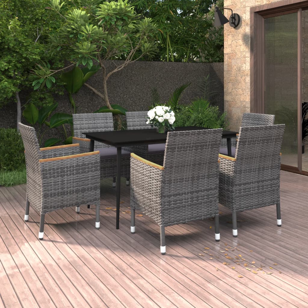 7-tlg. Garten-Essgruppe mit Auflagen Poly Rattan und Glas
