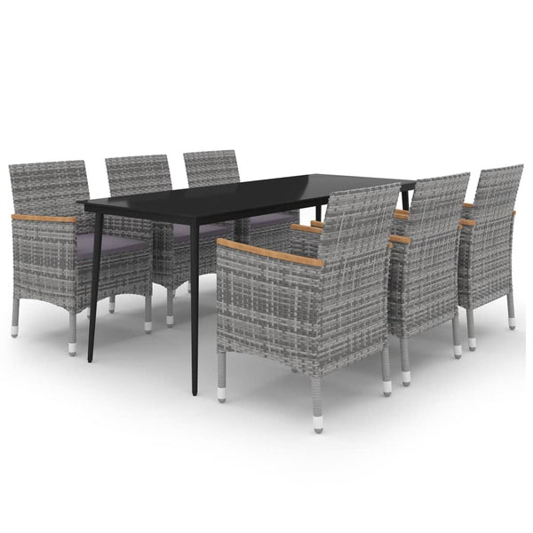 7-tlg. Garten-Essgruppe mit Kissen Poly Rattan und Glas