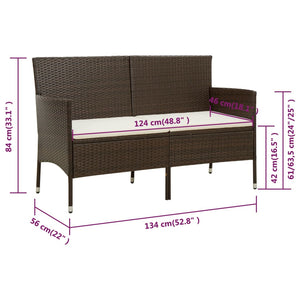Gartensofa 3-Sitzer mit Kissen Braun Poly Rattan